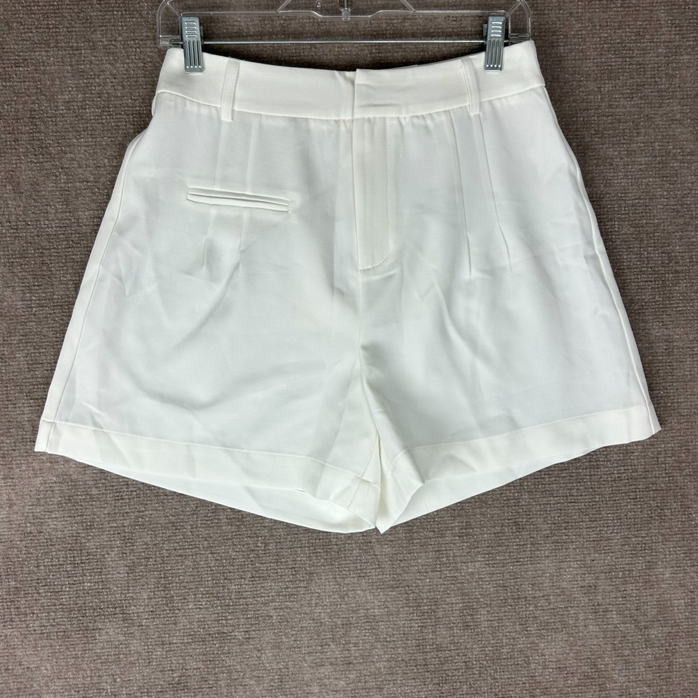 Commense Tailored Shorts Womens Medium White Stretch Pleated Classic Fit Career